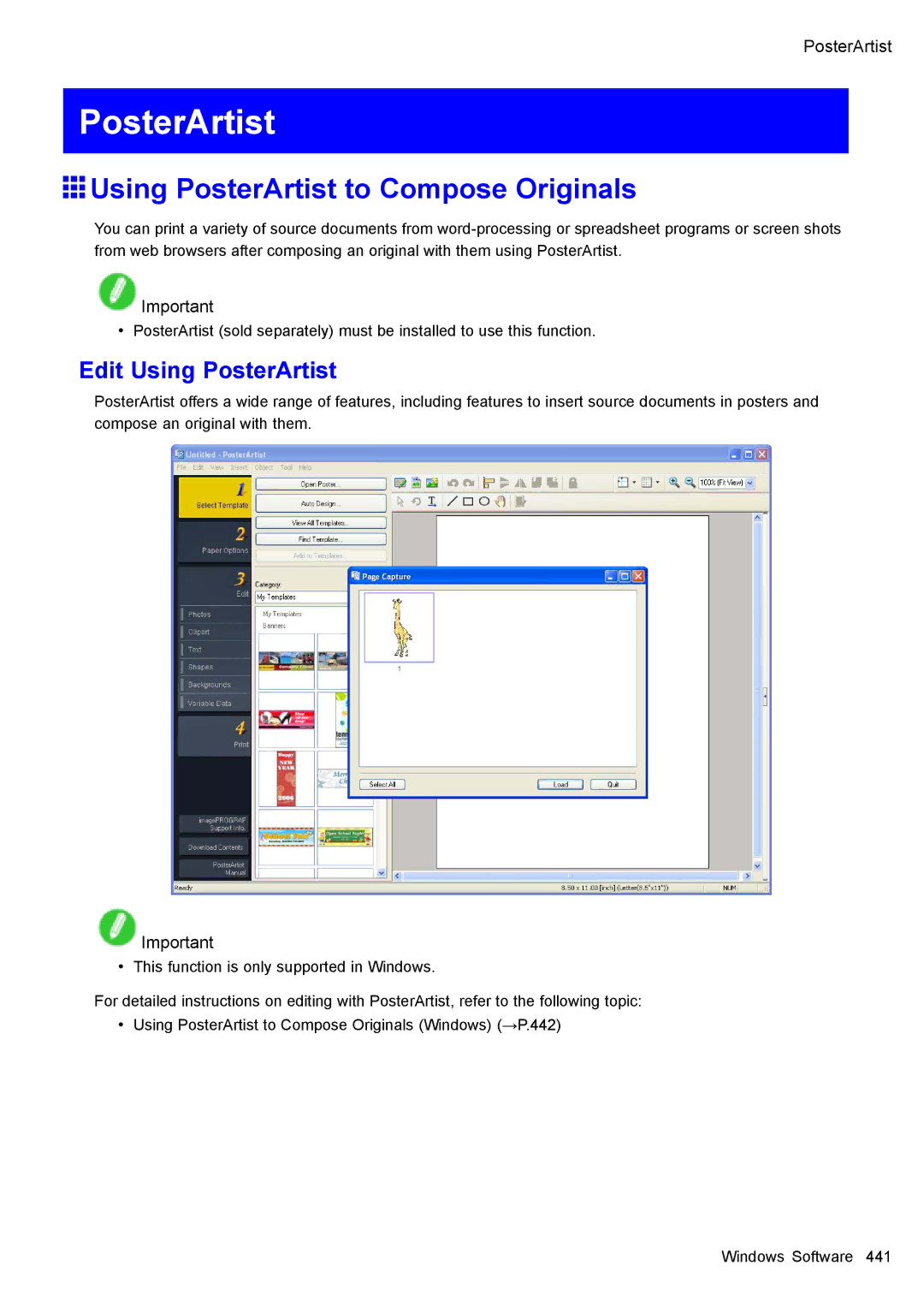 Canon 3175B002 user manual Using PosterArtist to Compose Originals, Edit Using PosterArtist 