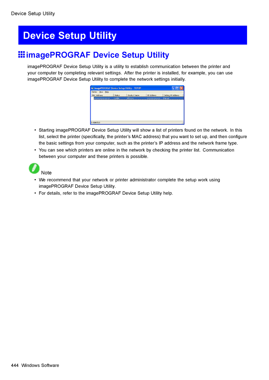 Canon 3175B002 user manual ImagePROGRAF Device Setup Utility 