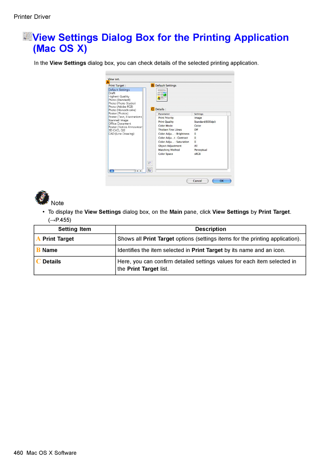 Canon 3175B002 user manual View Settings Dialog Box for the Printing Application Mac OS 