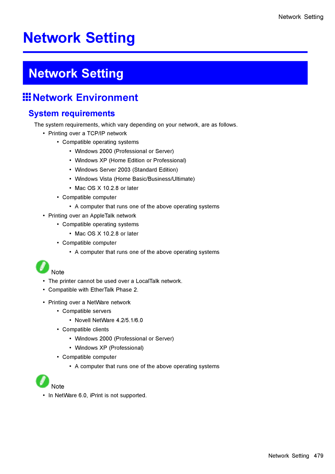 Canon 3175B002 user manual Network Setting, Network Environment, System requirements 