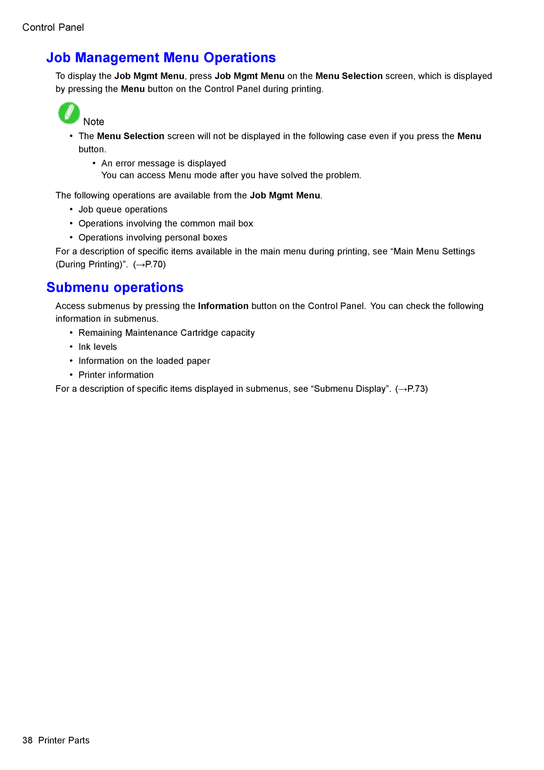 Canon 3175B002 user manual Job Management Menu Operations, Submenu operations 