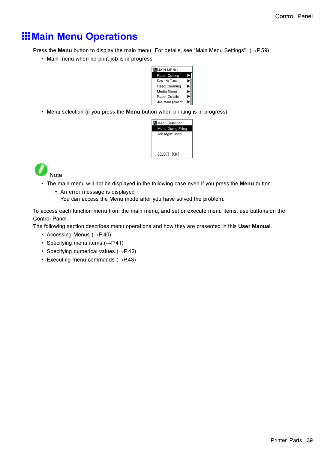 Canon 3175B002 user manual Main Menu Operations 