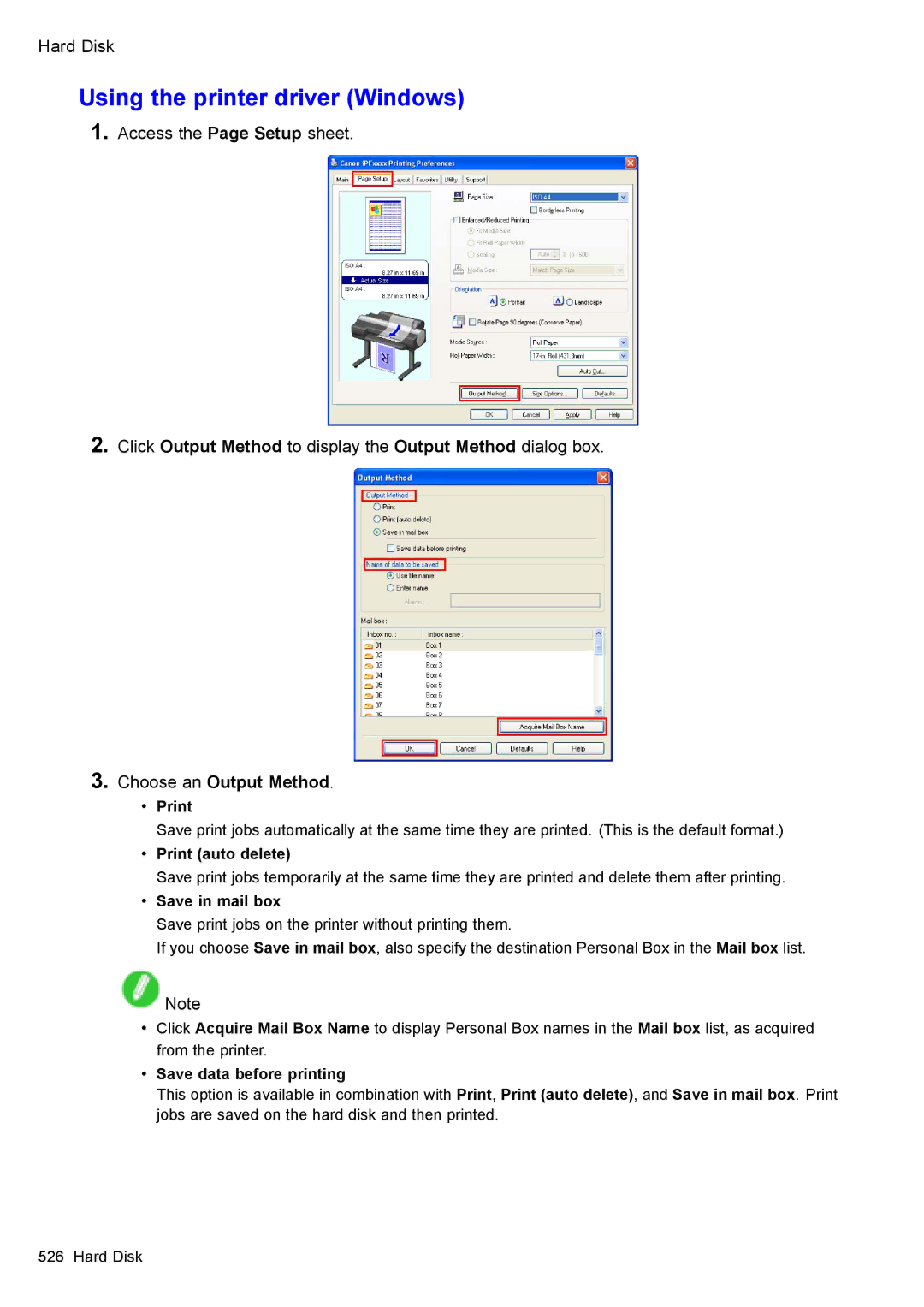 Canon 3175B002 user manual Using the printer driver Windows, Choose an Output Method 