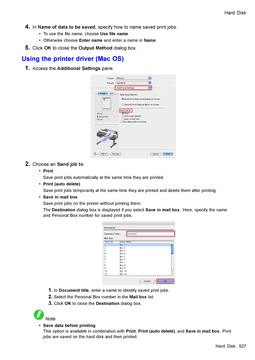 Canon 3175B002 Using the printer driver Mac OS, Click OK to close the Output Method dialog box, Choose an Send job to 