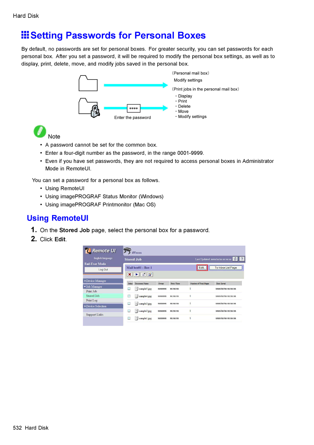 Canon 3175B002 user manual Setting Passwords for Personal Boxes 