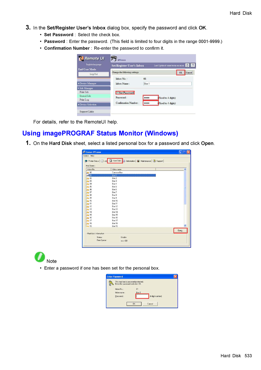 Canon 3175B002 user manual Using imagePROGRAF Status Monitor Windows, For details, refer to the RemoteUI help 