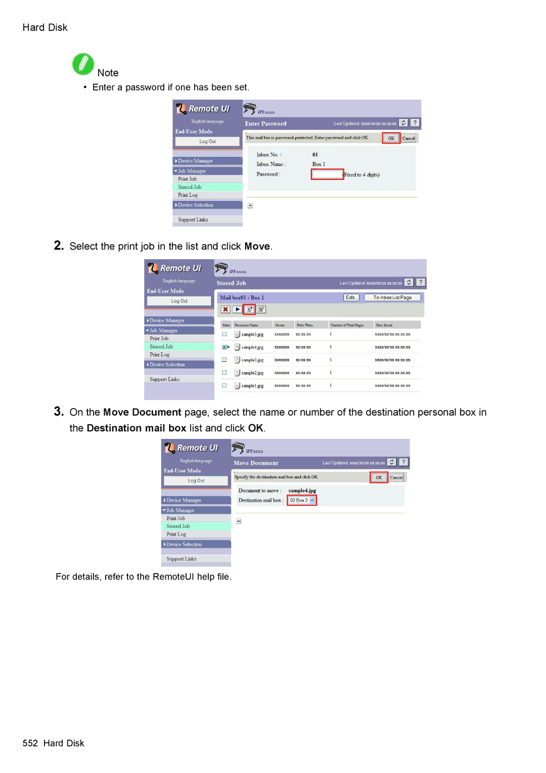 Canon 3175B002 user manual For details, refer to the RemoteUI help le Hard Disk 