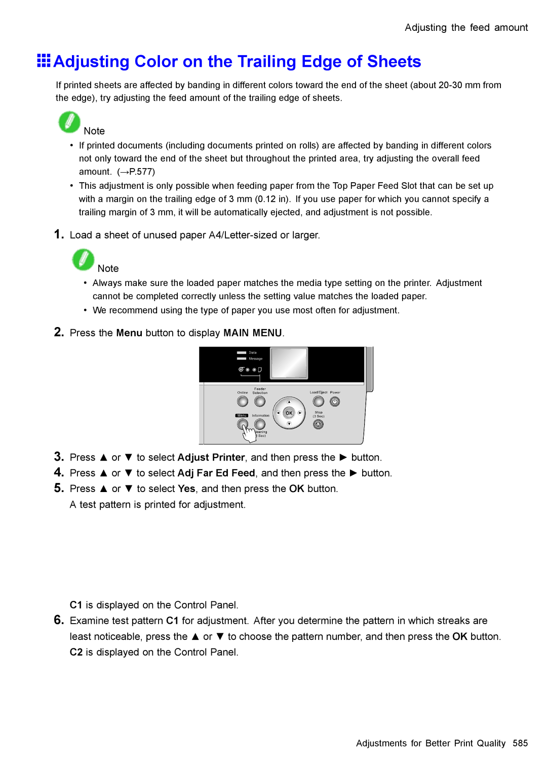 Canon 3175B002 Adjusting Color on the Trailing Edge of Sheets, Load a sheet of unused paper A4/Letter-sized or larger 