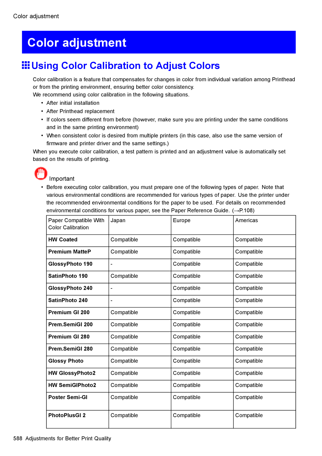 Canon 3175B002 user manual Color adjustment, Using Color Calibration to Adjust Colors 