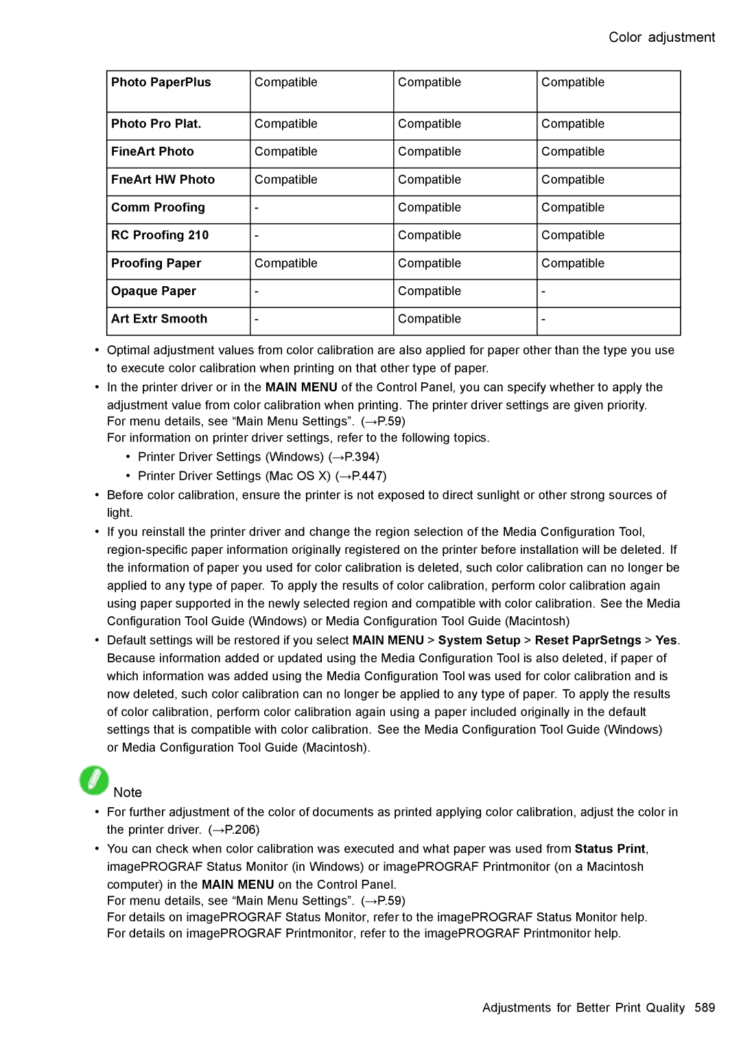 Canon 3175B002 user manual Photo Pro Plat, FineArt Photo, Comm Proong, RC Proong, Opaque Paper, Art Extr Smooth 