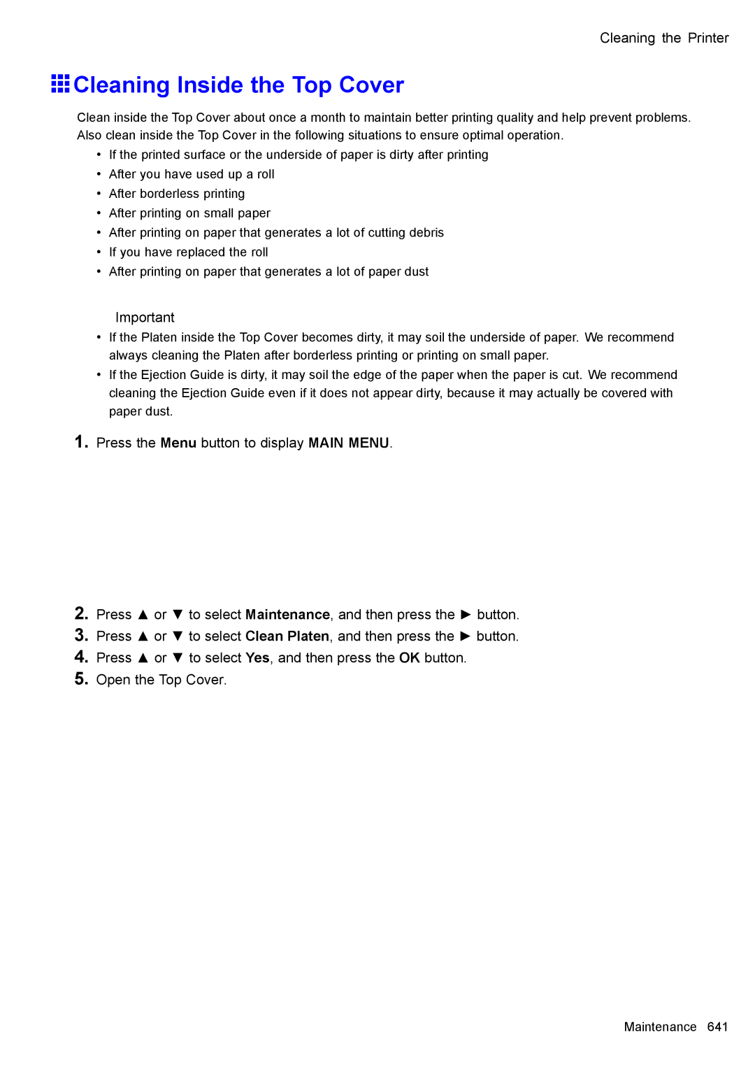 Canon 3175B002 user manual Cleaning Inside the Top Cover 