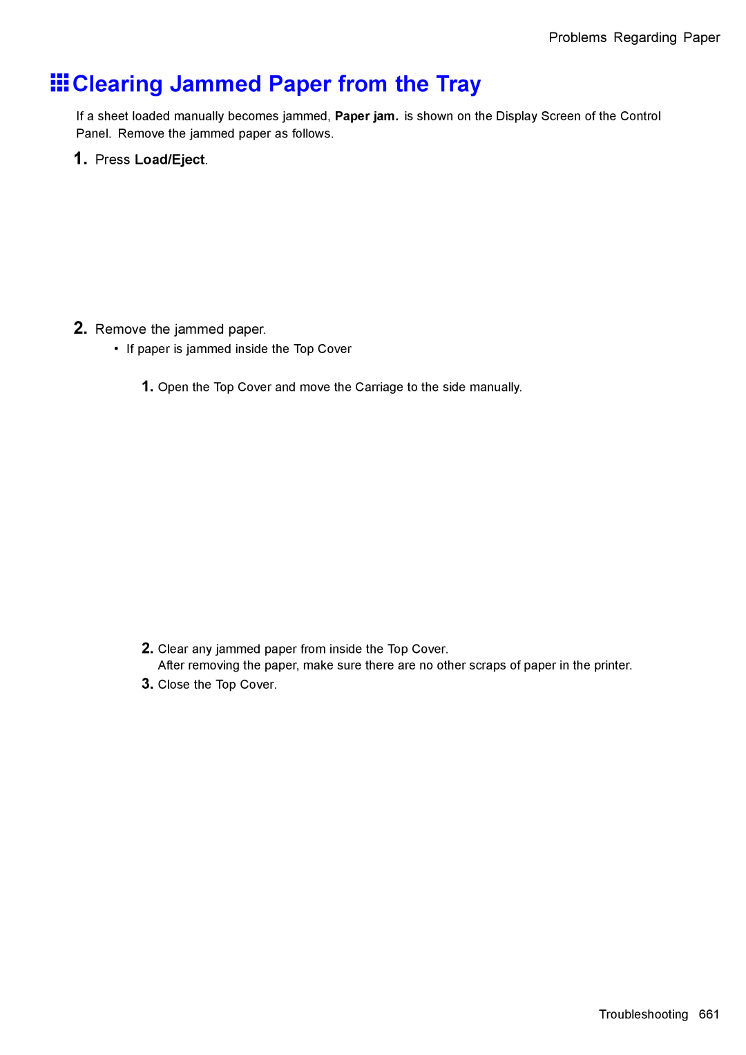 Canon 3175B002 user manual Clearing Jammed Paper from the Tray, Press Load/Eject 