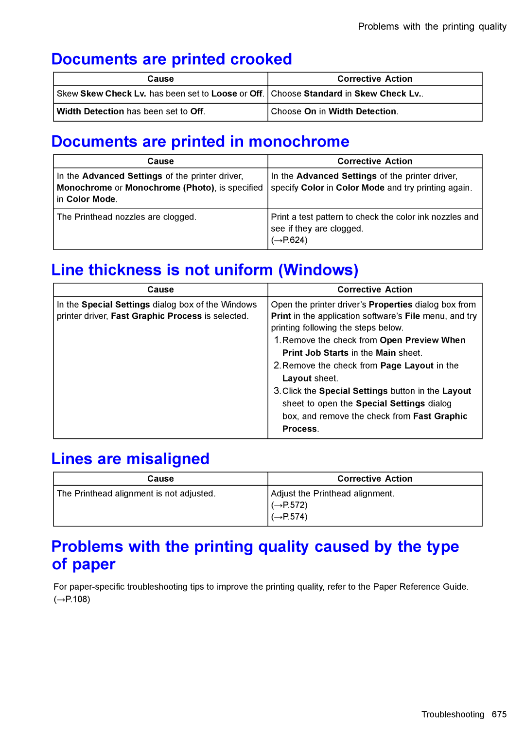 Canon 3175B002 user manual Documents are printed crooked, Line thickness is not uniform Windows, Lines are misaligned 