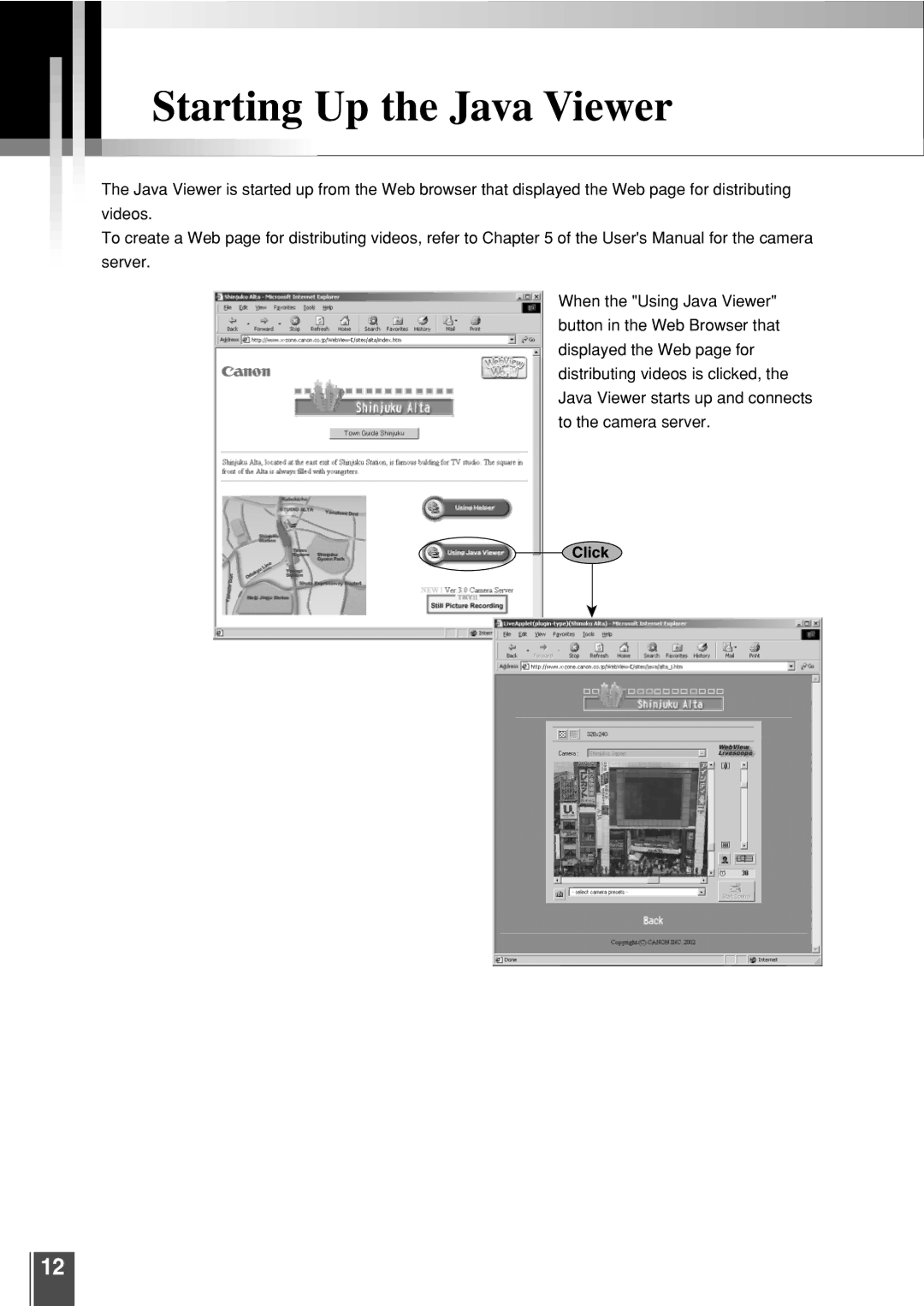 Canon 3.2 user manual Starting Up the Java Viewer 