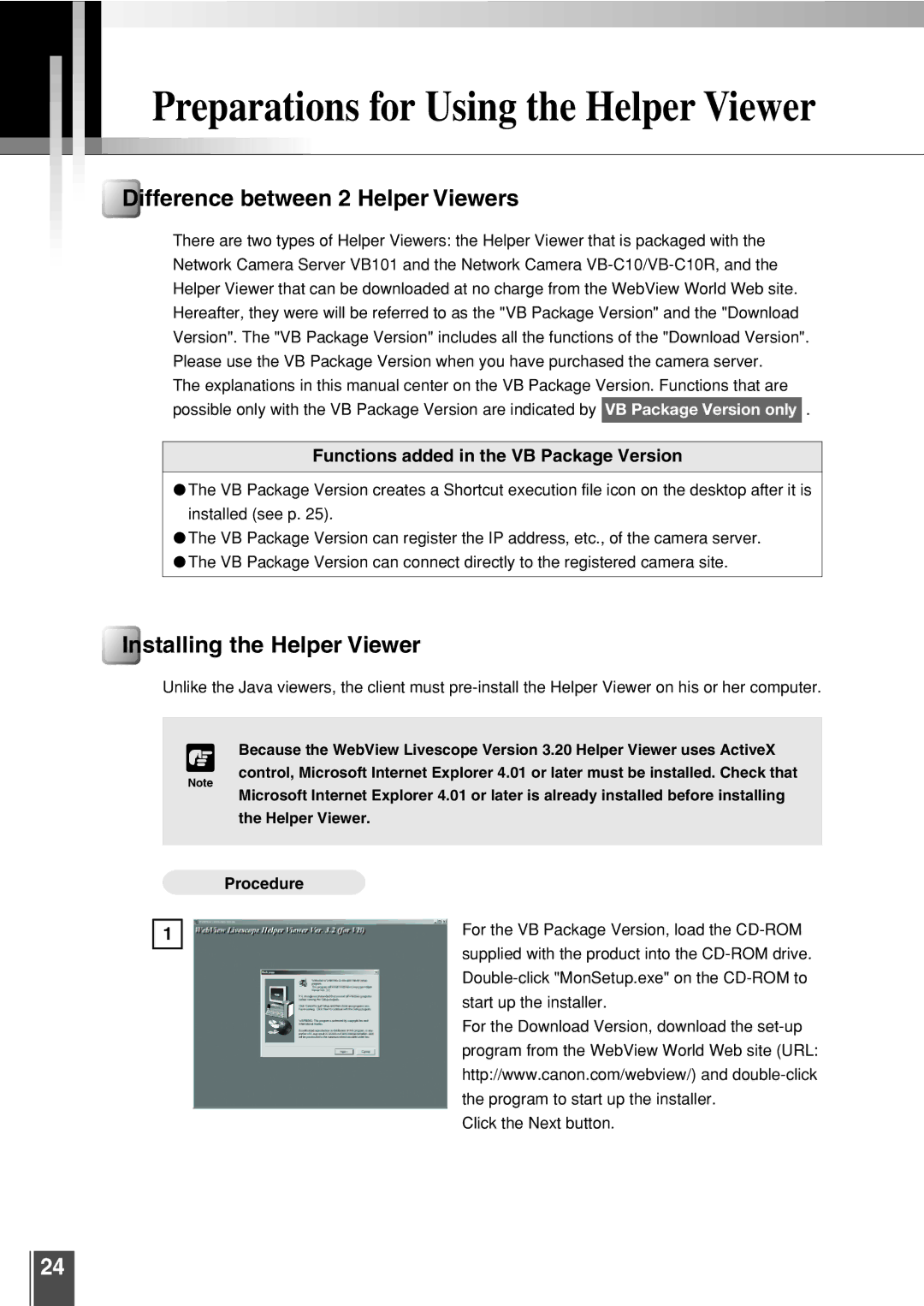 Canon 3.2 Preparations for Using the Helper Viewer, Difference between 2 Helper Viewers, Installing the Helper Viewer 