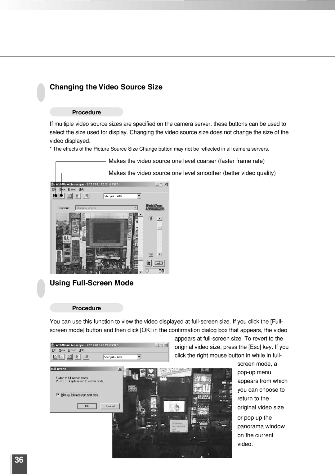 Canon 3.2 user manual Changing the Video Source Size, Using Full-Screen Mode 