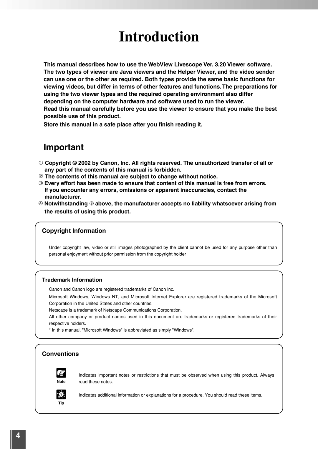 Canon 3.2 user manual Introduction, Copyright Information, Conventions 