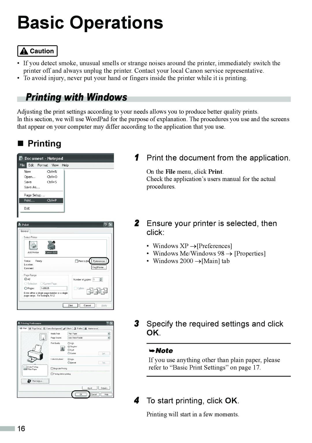 Canon 320 quick start Printing with Windows, „ Printing 