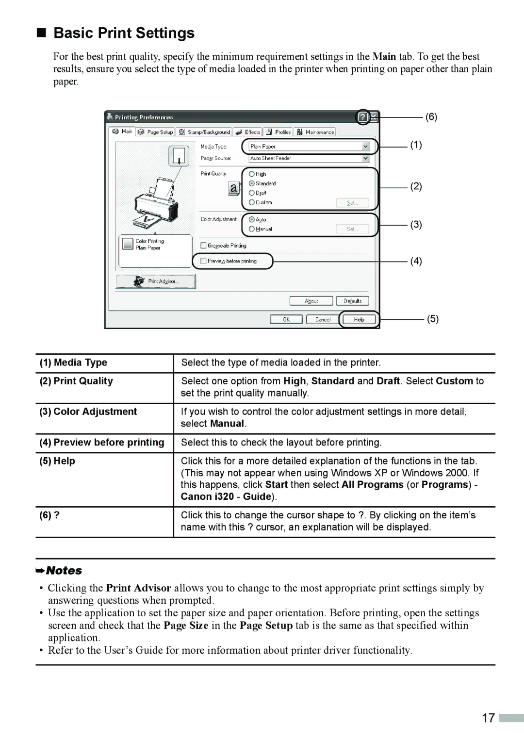 Canon 320 quick start „ Basic Print Settings, Print Quality 