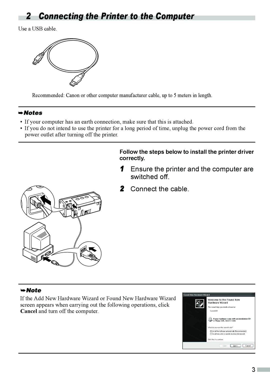 Canon 320 quick start Connecting the Printer to the Computer 