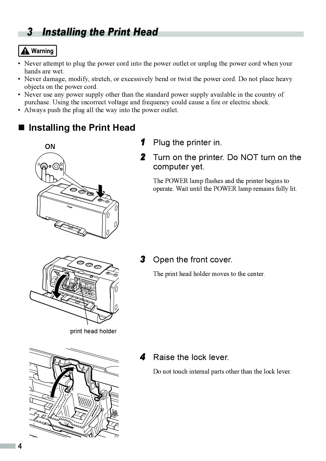 Canon 320 quick start „ Installing the Print Head 