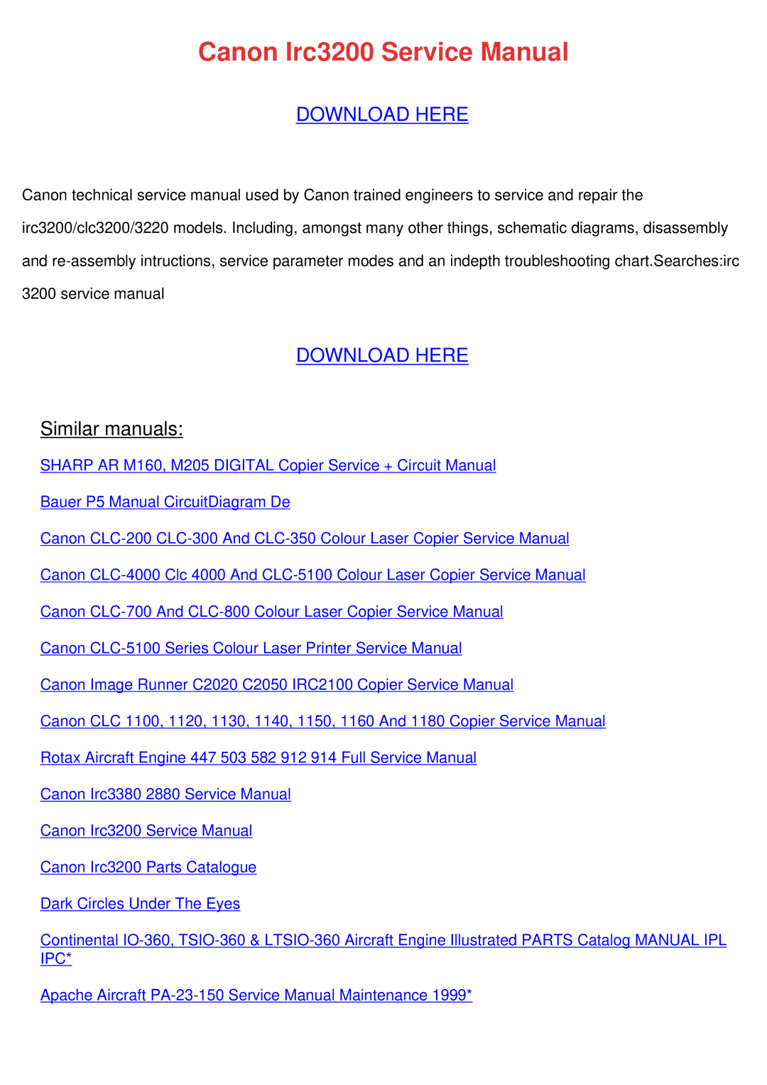 Canon ctc3200, 3220, Irc3200 service manual Download Here 