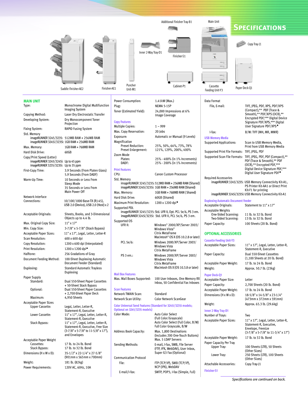 Canon 3245 manual Specifications 