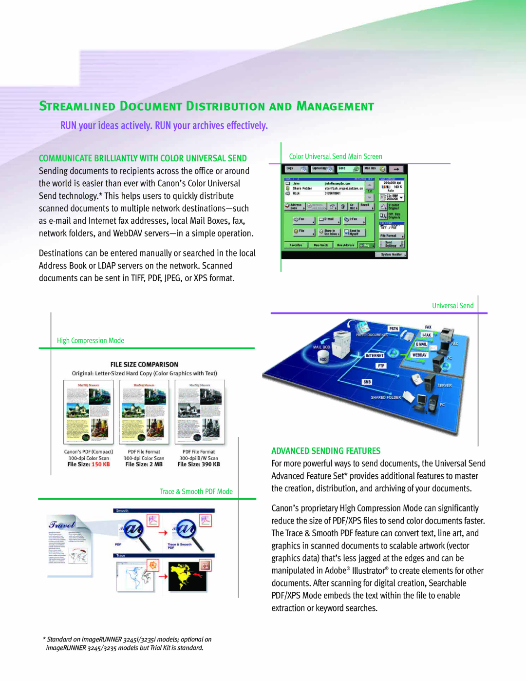 Canon 3245 manual Streamlined Document Distribution and Management, RUN your ideas actively. RUN your archives effectively 