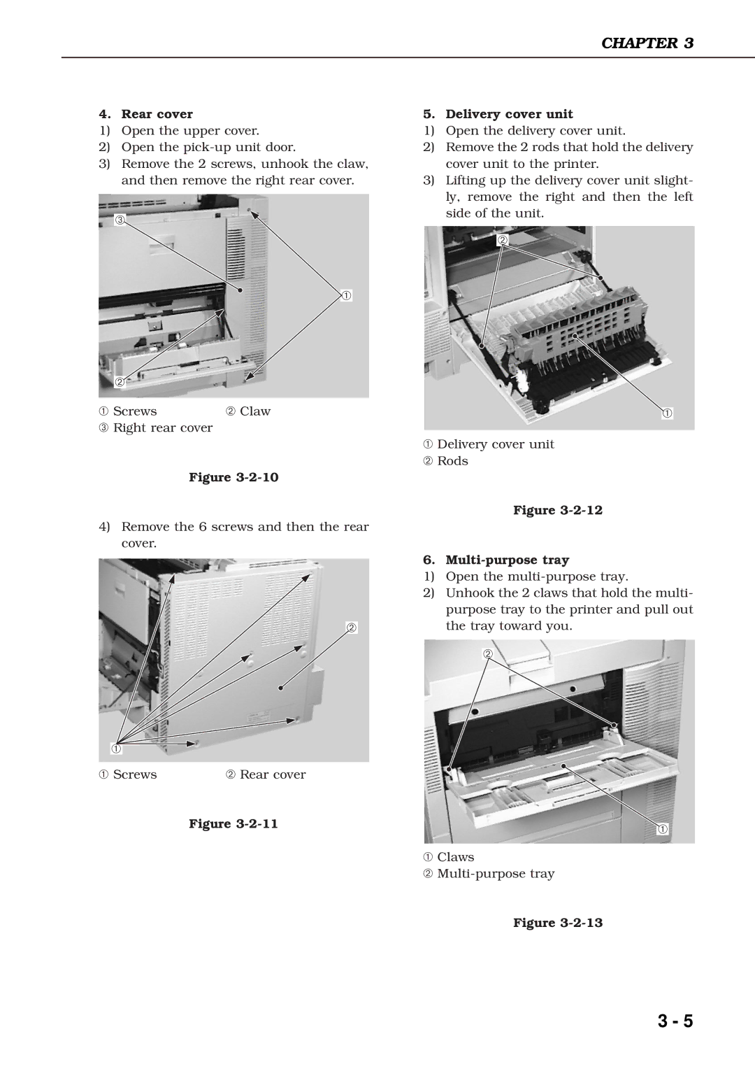 Canon 3260 manual Rear cover, Delivery cover unit, Multi-purpose tray 