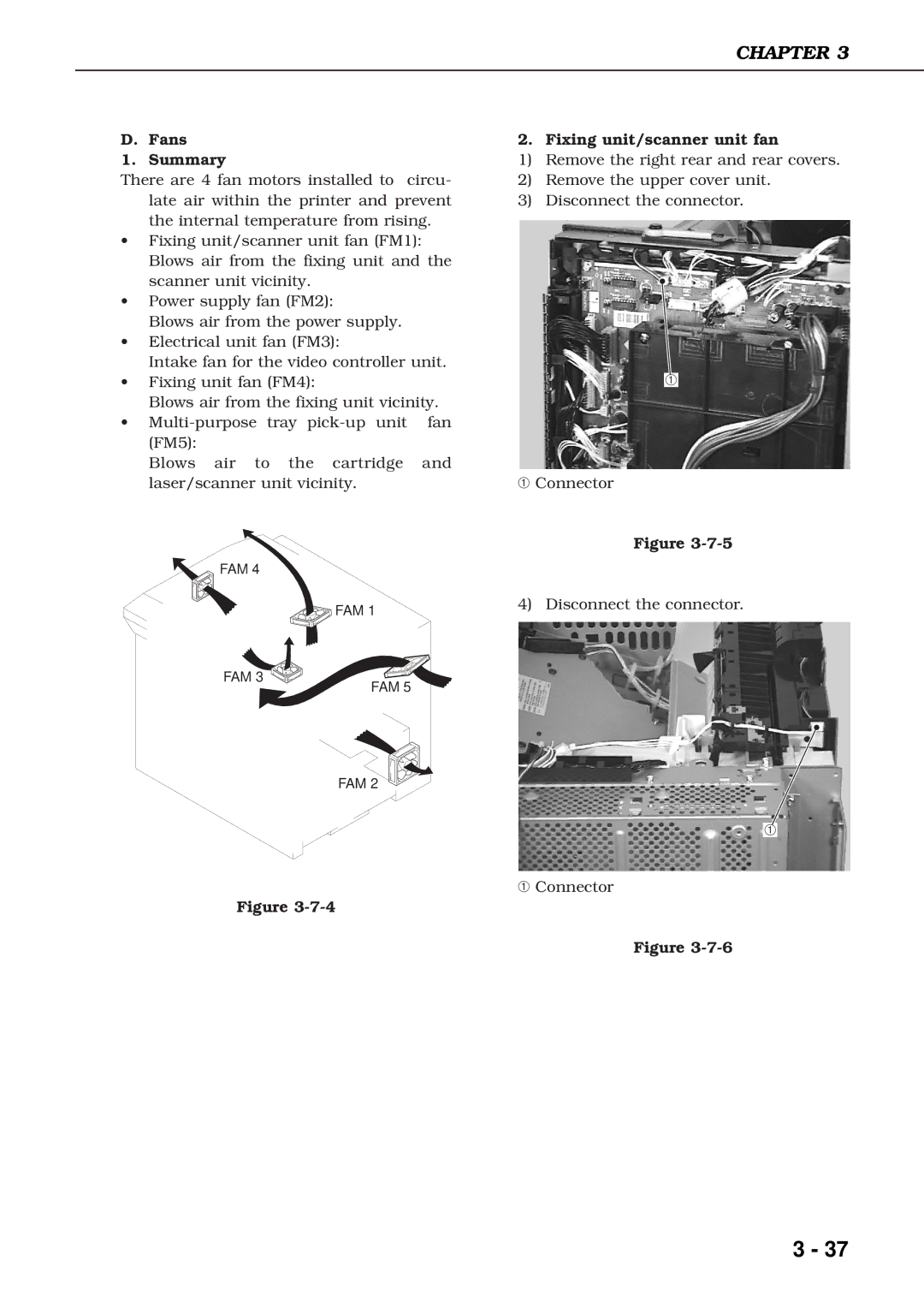 Canon 3260 manual Fans Summary, Fixing unit/scanner unit fan 