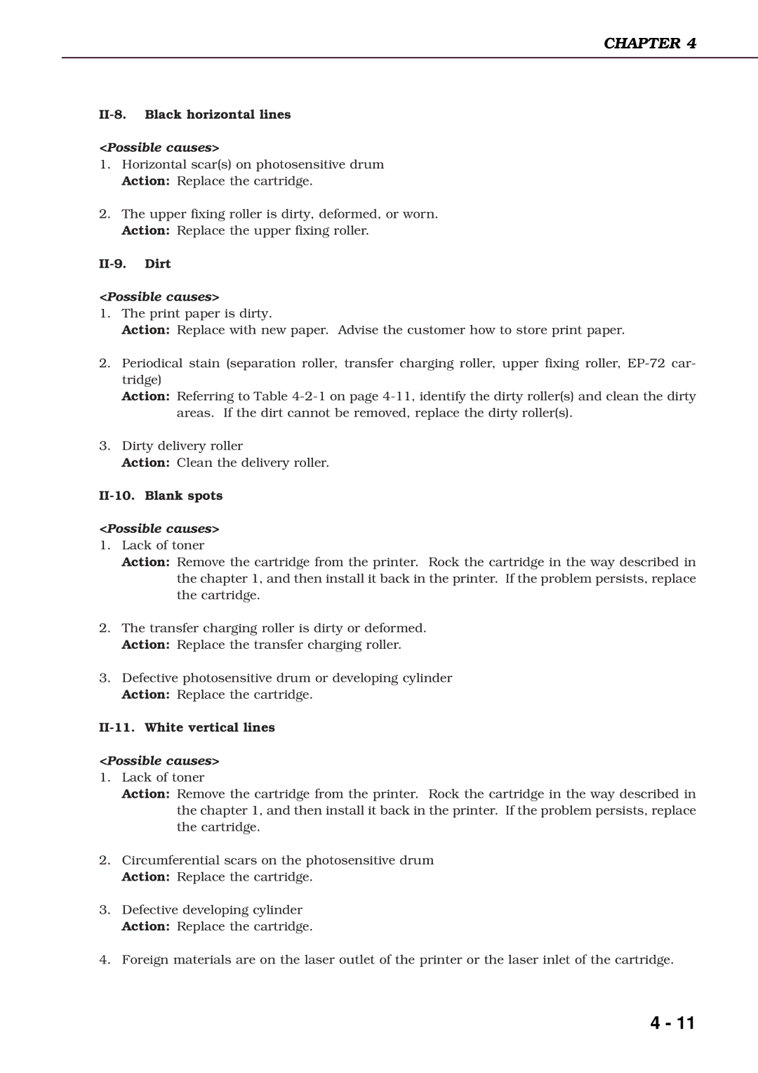 Canon 3260 manual II-8. Black horizontal lines, II-9. Dirt, II-10. Blank spots, II-11. White vertical lines 