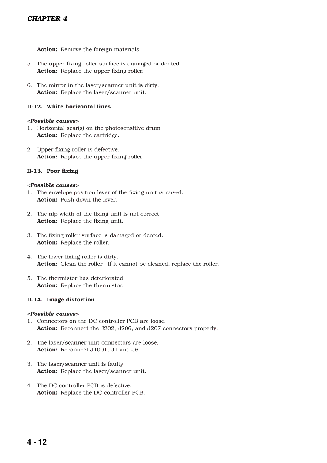 Canon 3260 manual II-12. White horizontal lines, II-13. Poor fixing, II-14. Image distortion 