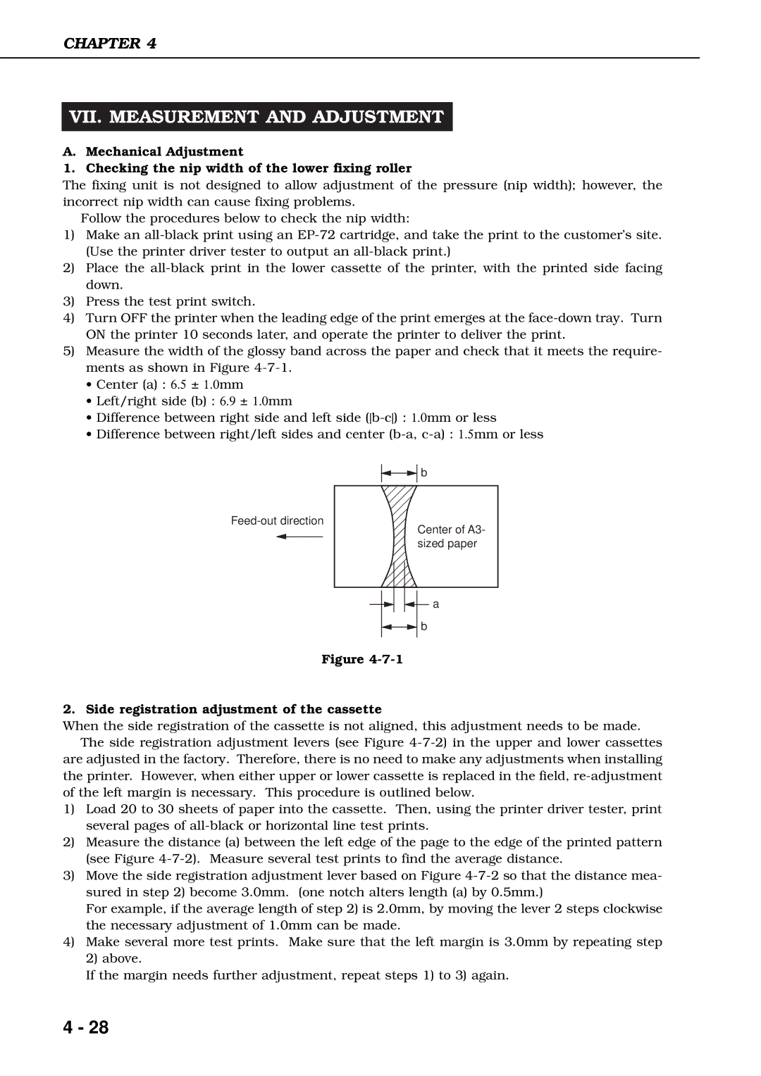 Canon 3260 manual VII. Measurement and Adjustment, Side registration adjustment of the cassette 