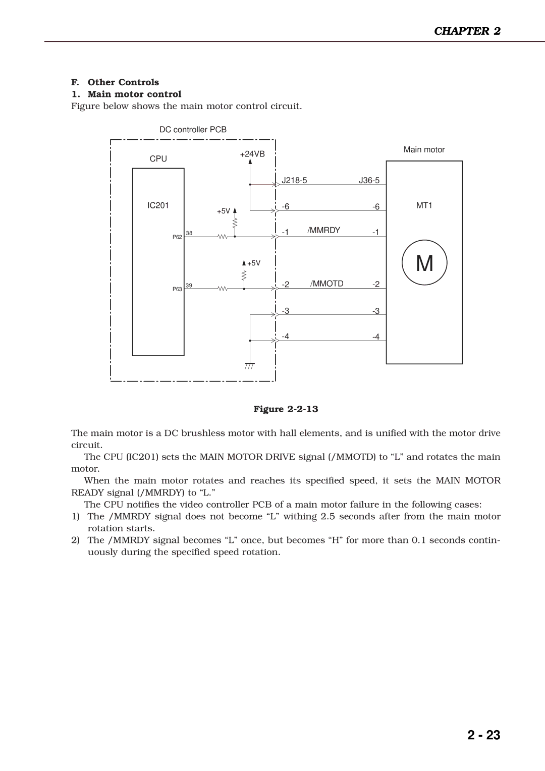 Canon 3260 manual Other Controls Main motor control, Figure below shows the main motor control circuit 