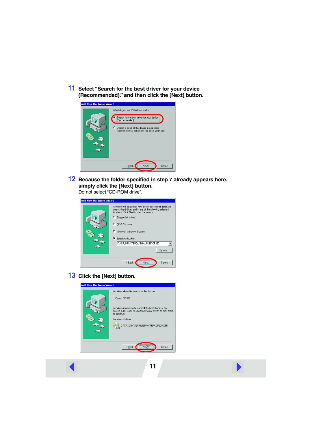 Canon 220, 330 manual Do not select CD-ROM drive 