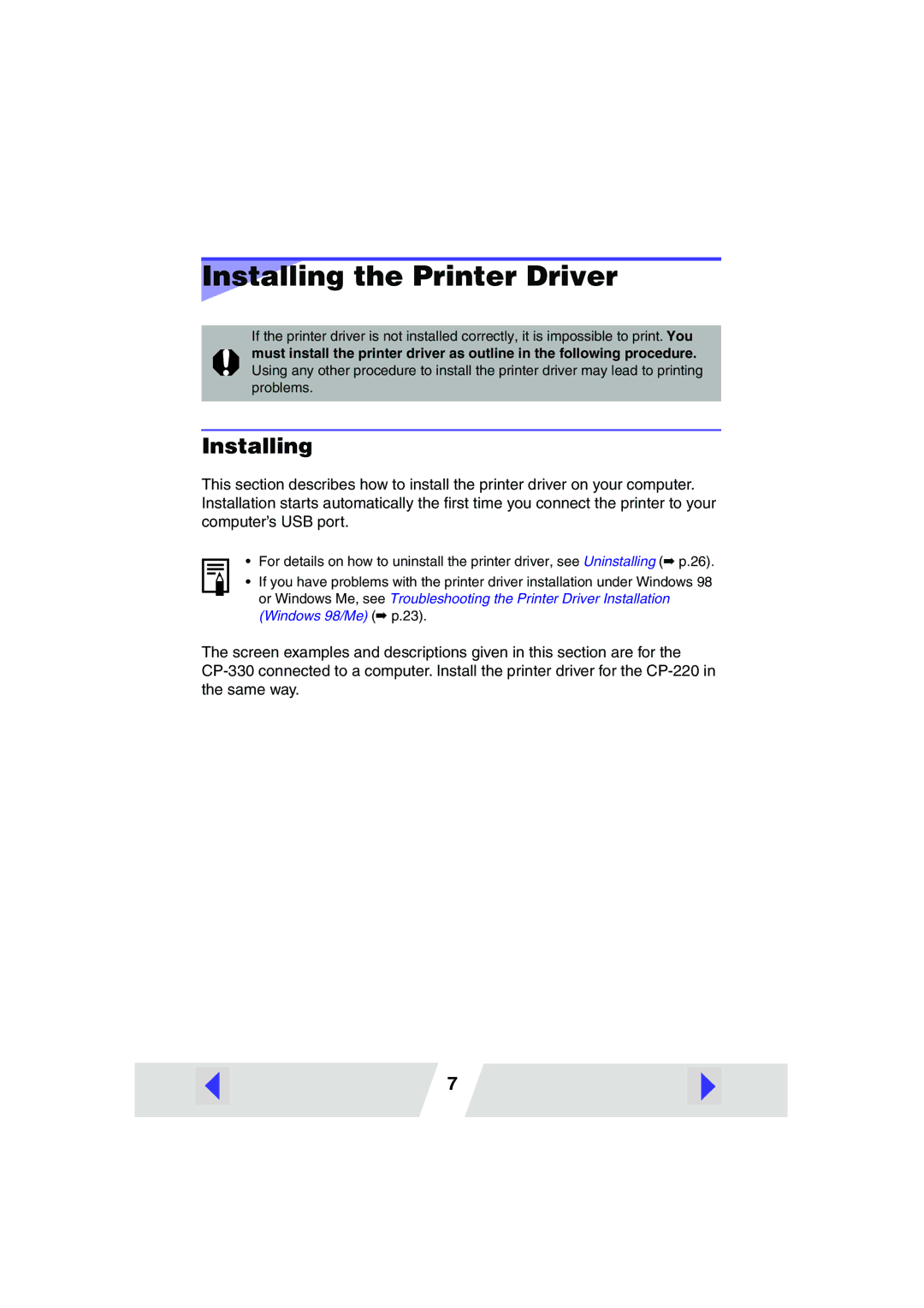 Canon 220, 330 manual Installing the Printer Driver 