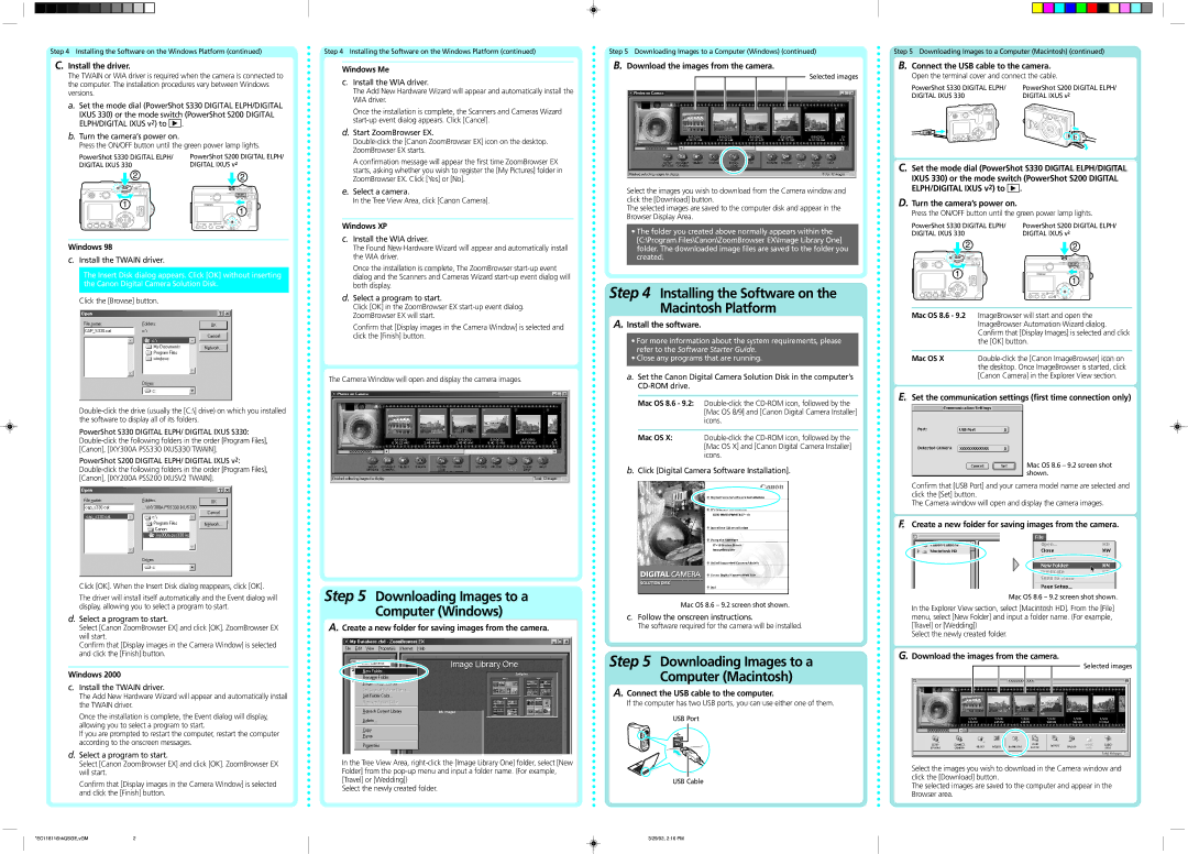 Canon V2, 330, S200 manual Downloading Images to a Computer Windows, Installing the Software on the Macintosh Platform 