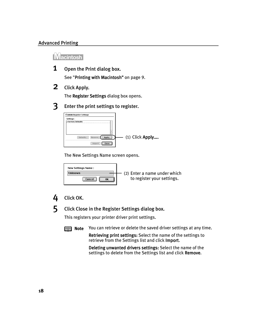 Canon 350, 250 Advanced Printing Open the Print dialog box, Enter the print settings to register, Click Apply… 