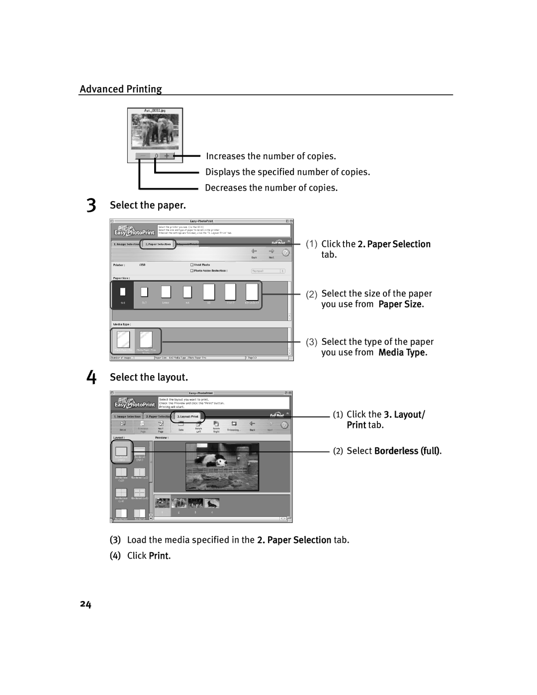 Canon 350, 250 quick start Click the 2. Paper Selection 