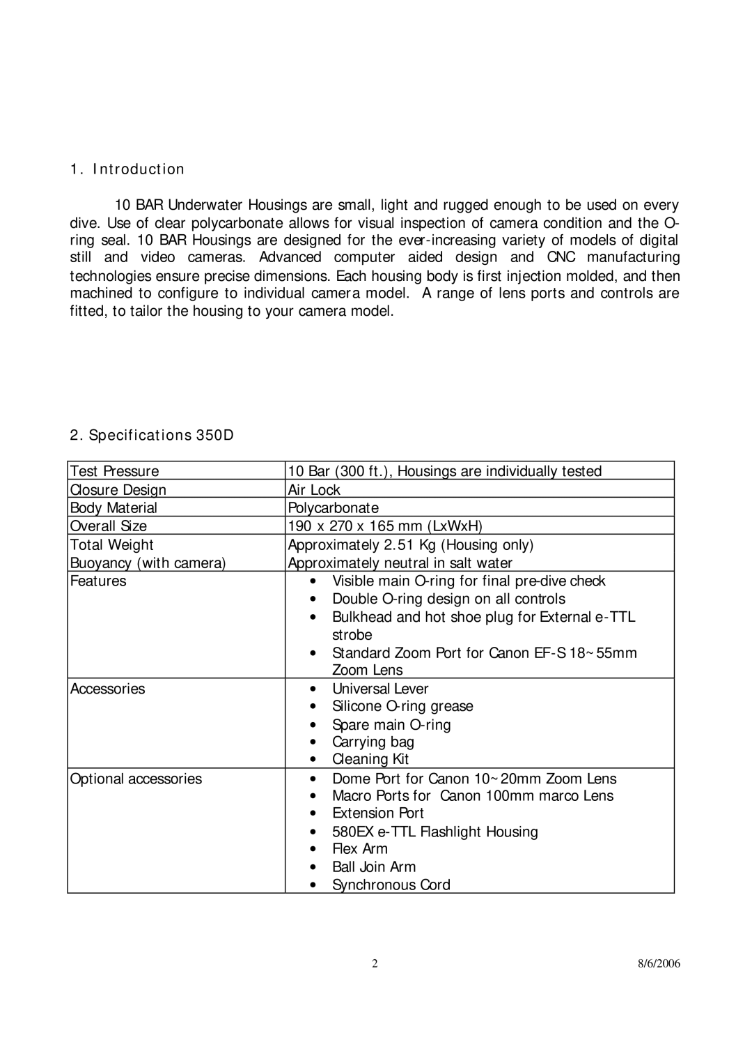 Canon user manual Introduction, Specifications 350D 