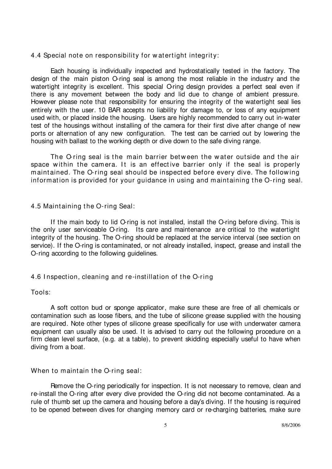 Canon 350D user manual Special note on responsibility for watertight integrity, Maintaining the O-ring Seal 