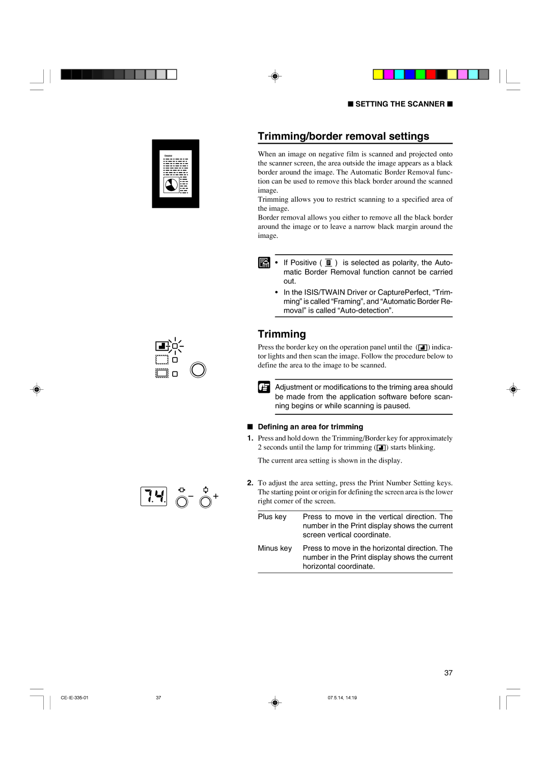 Canon 350II manual Trimming/border removal settings, Defining an area for trimming 