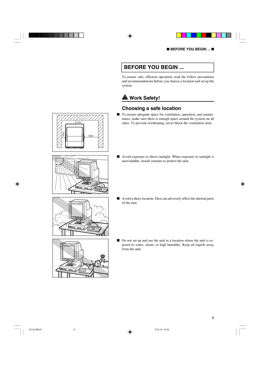 Canon 350II manual Before YOU Begin, Work Safety Choosing a safe location 