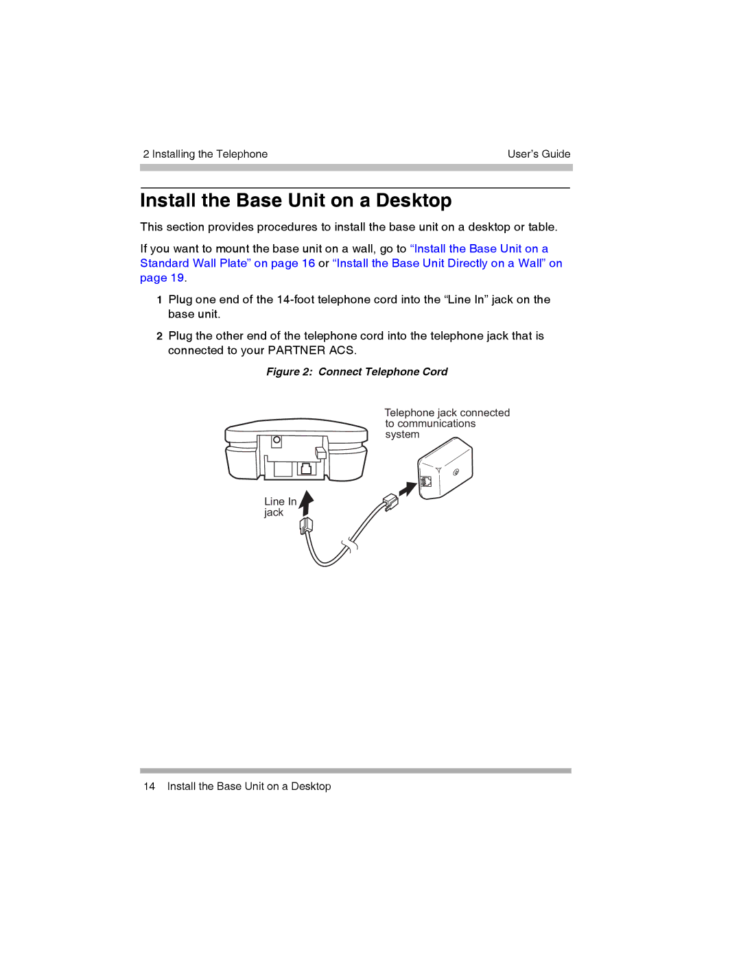 Canon 3920 manual Install the Base Unit on a Desktop, Connect Telephone Cord 