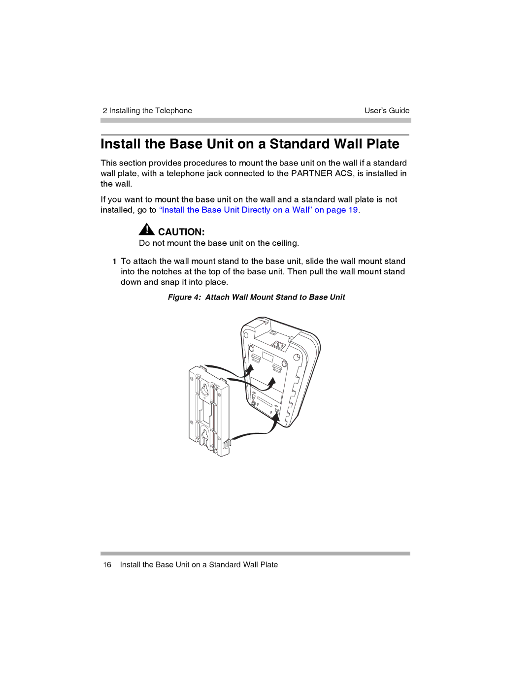 Canon 3920 manual Install the Base Unit on a Standard Wall Plate, Attach Wall Mount Stand to Base Unit 