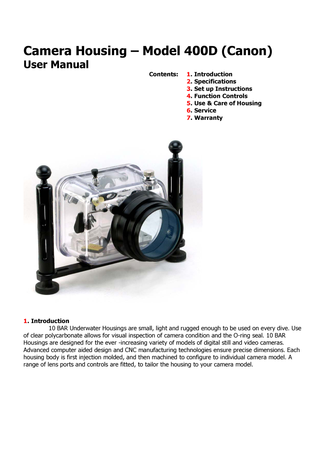 Canon user manual Camera Housing Model 400D Canon 