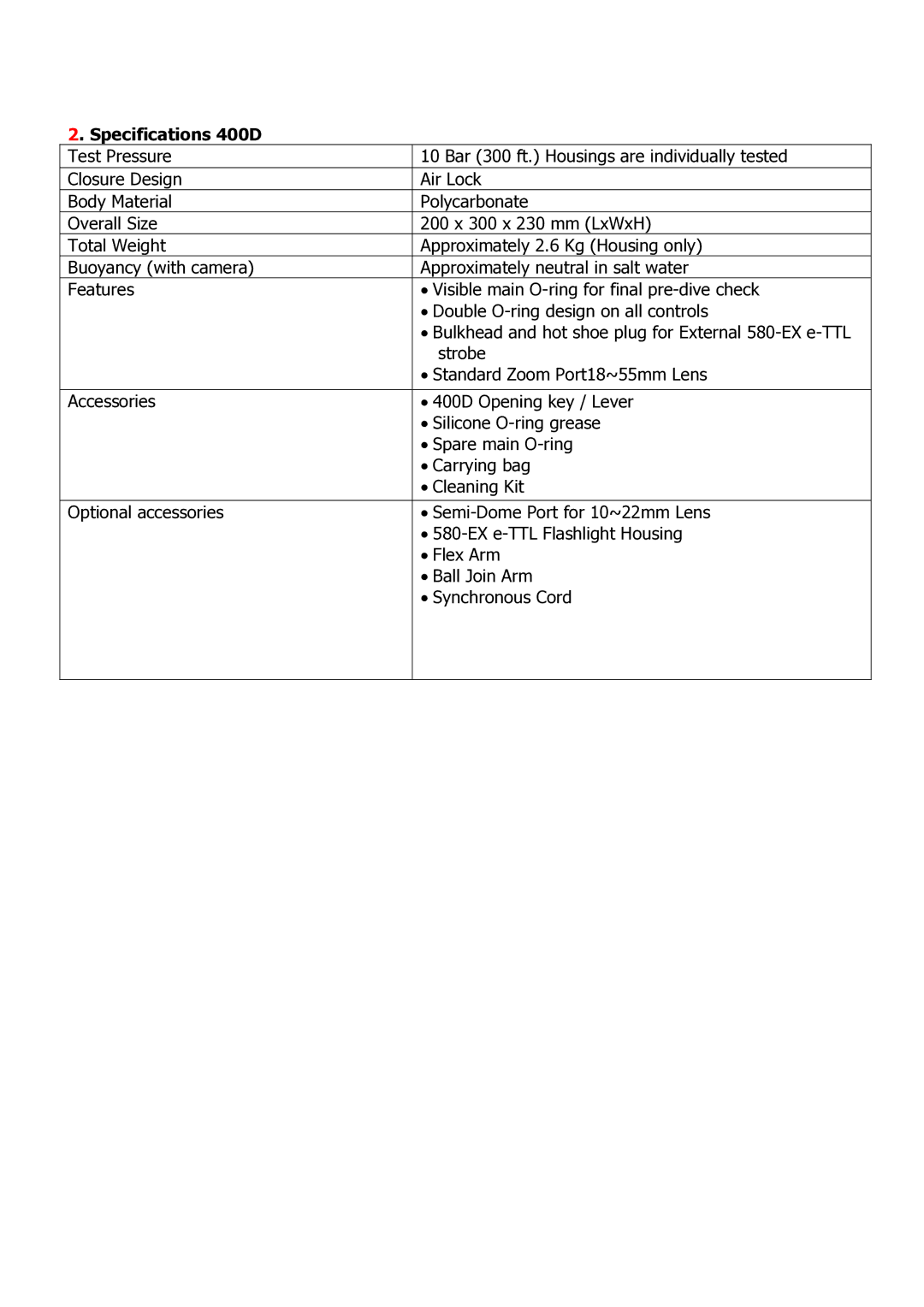 Canon user manual Specifications 400D 