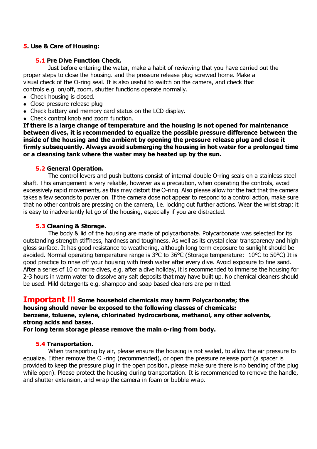 Canon 400D user manual Use & Care of Housing Pre Dive Function Check, Cleaning & Storage 