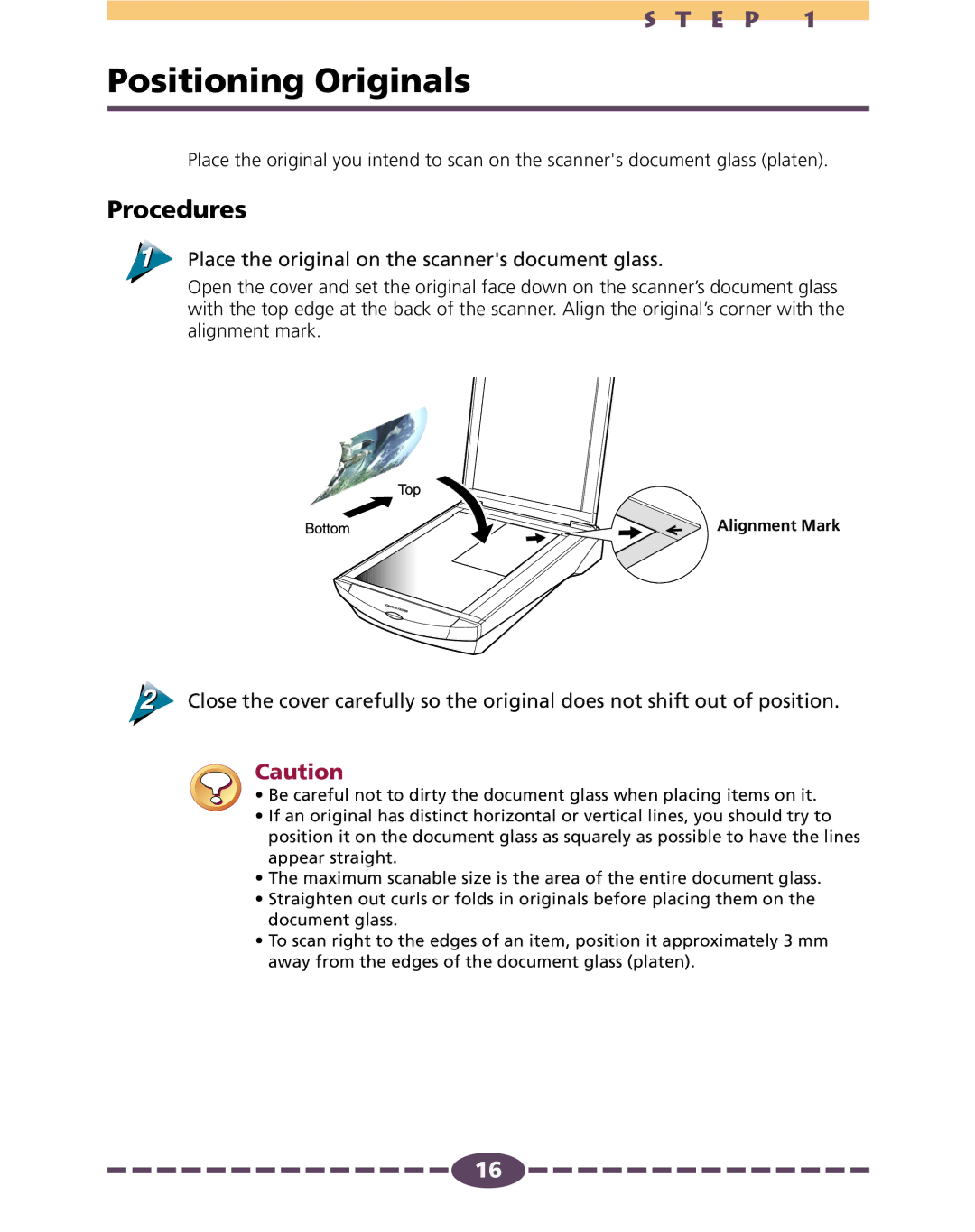 Canon 4.1 manual Positioning Originals, Procedures, Place the original on the scanners document glass 