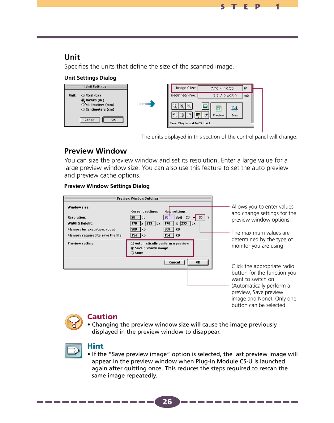 Canon 4.1 manual Unit, Preview Window 